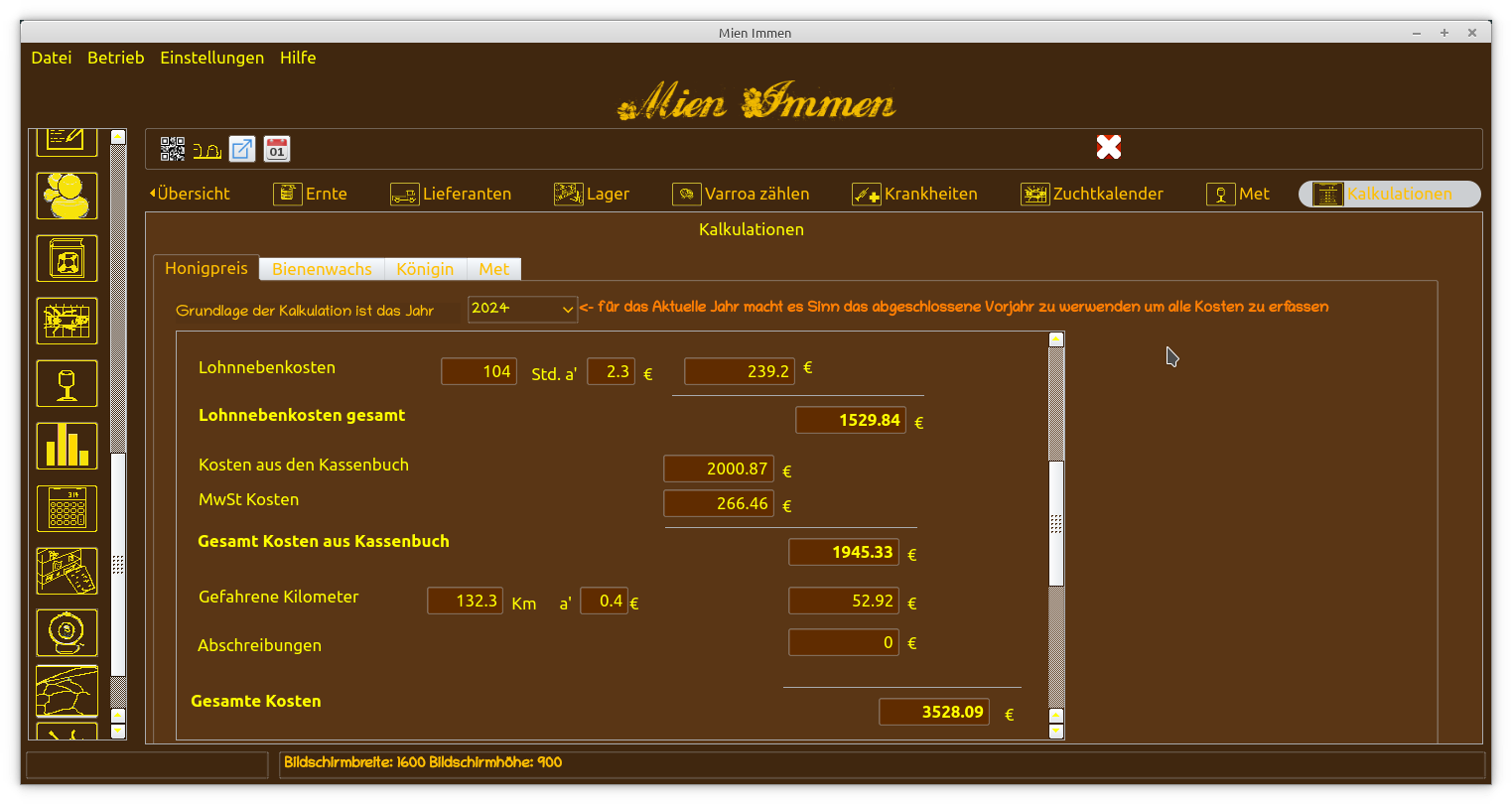 Kalkulation des Honigpreises
